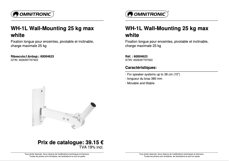 Página 1 del manual Ficha técnica Omnitronic WH-1L