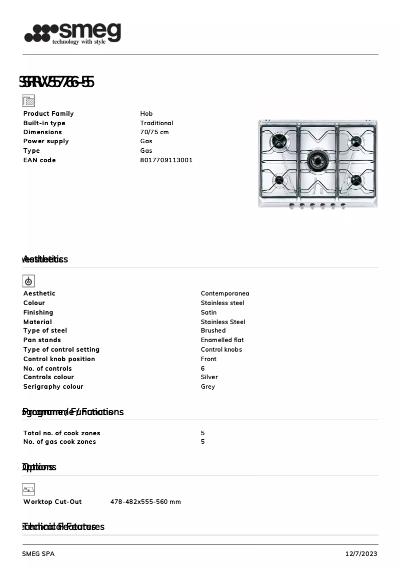 Página 1 del manual Ficha técnica Smeg SRV576-5