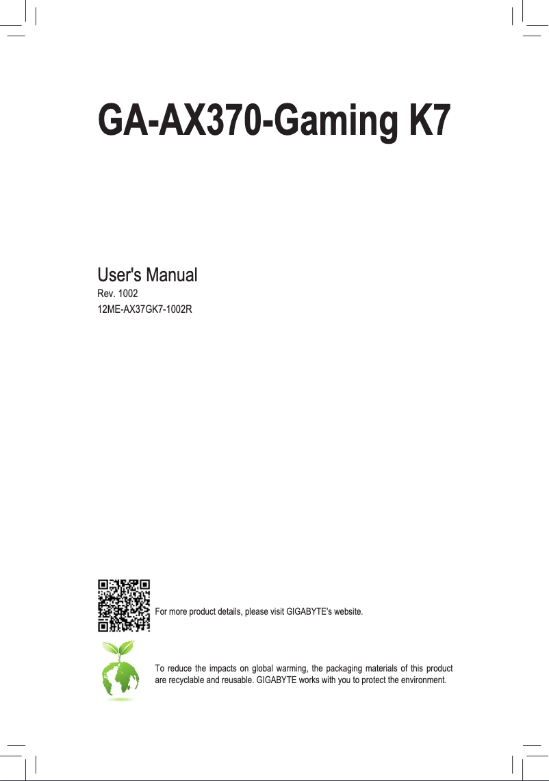 Image de la première page du manuel de l'appareil GA-AX370-Gaming K7