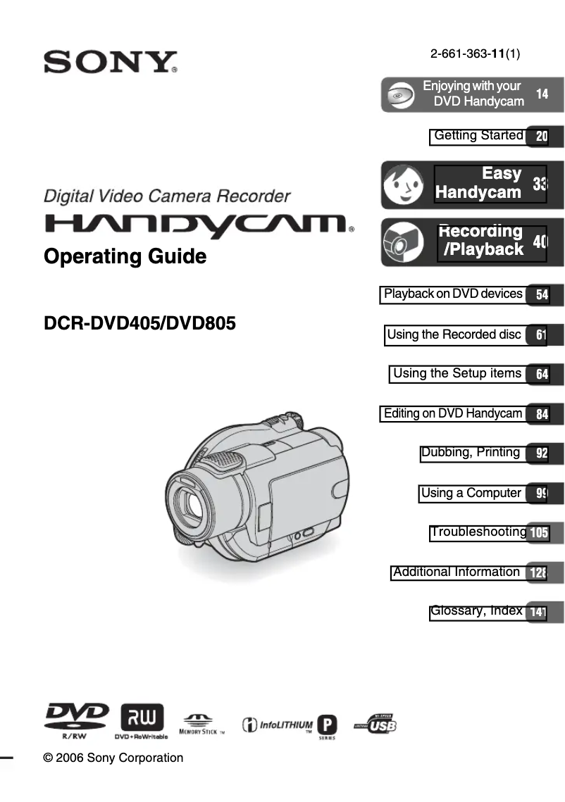 Page n°1 - Manuel utilisateur Sony Handycam DCR-DVD405