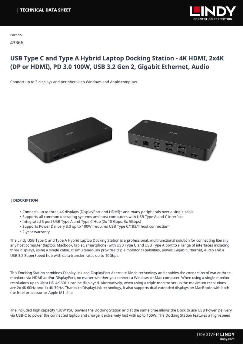 Page 1 de la notice Manuel utilisateur Lindy 43366