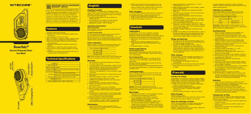 Page n°1 - Manuel utilisateur Nitecore BlowerBaby