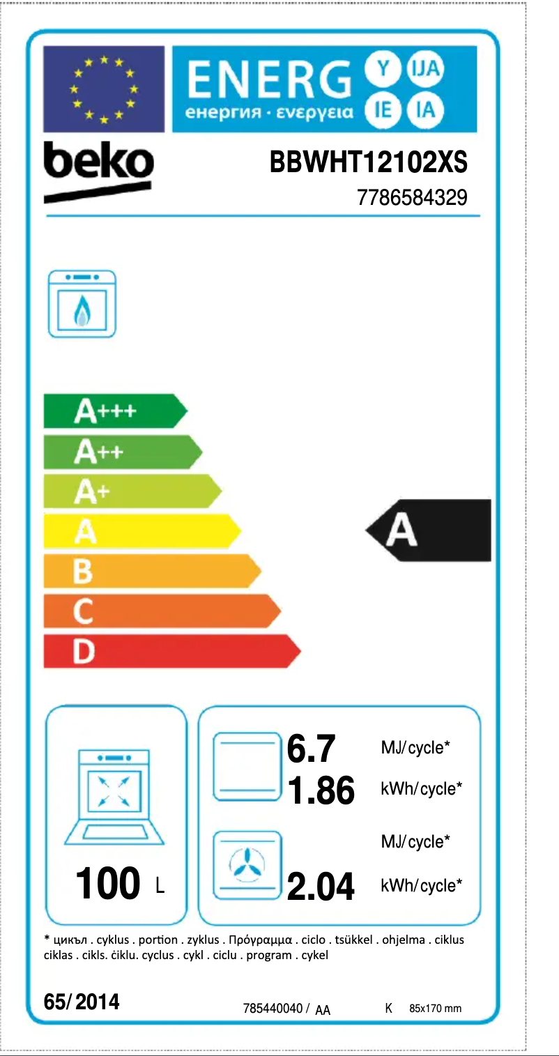 Página 1 del manual Etiqueta energética Beko BBWHT12102XS