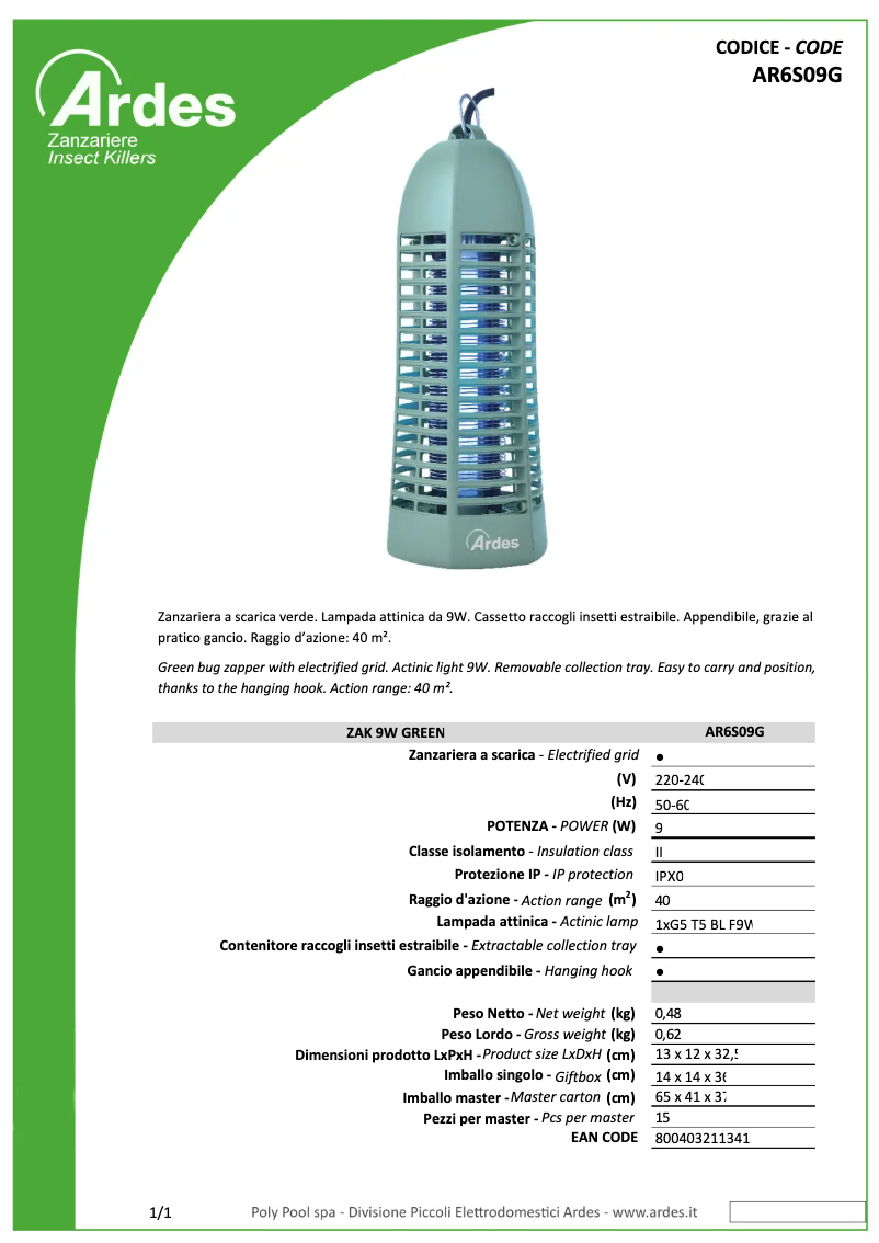 Página 1 del manual Ficha técnica Ardes AR6S09G