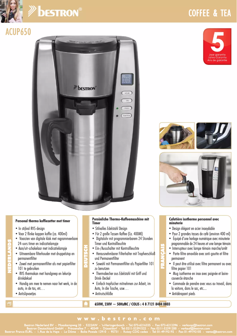 Page n°1 - Fiche technique Bestron ACUP650