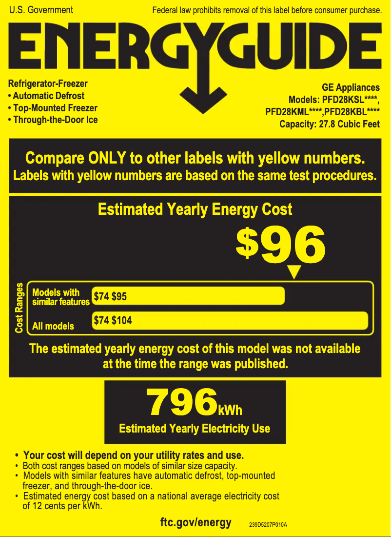 Page 1 de la notice Label énergétique GE Profile PFD28KBLTS