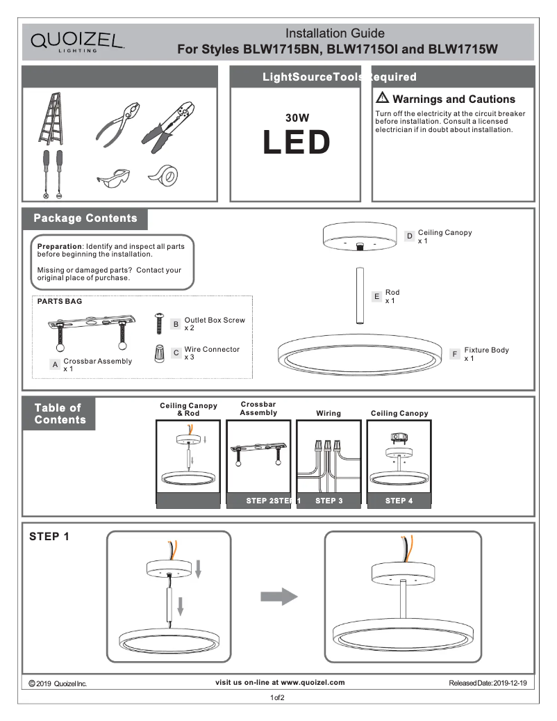 Page n°1 - Manuel utilisateur Quoizel Beltway BLW1715BN