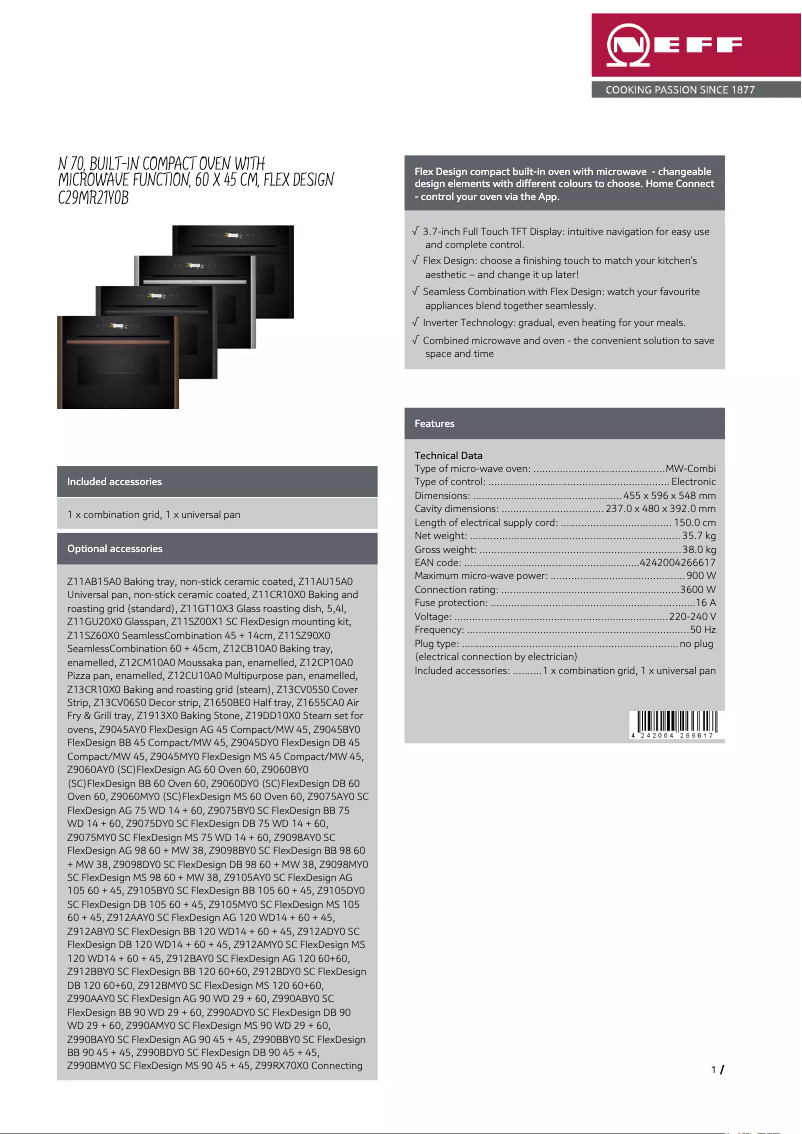 Page 1 de la notice Fiche technique Neff C29MR21Y0B