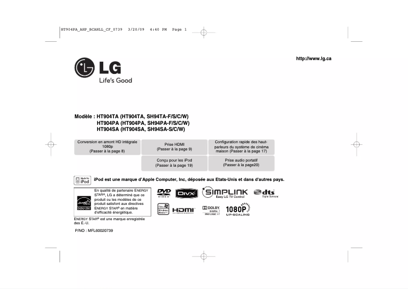 Page 1 de la notice Manuel utilisateur LG HT904SA