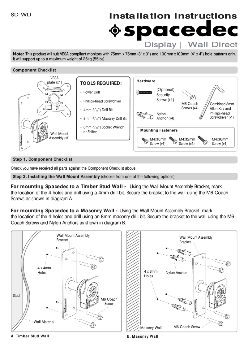 Page n°1 - Manuel utilisateur Spacedec SD-WD