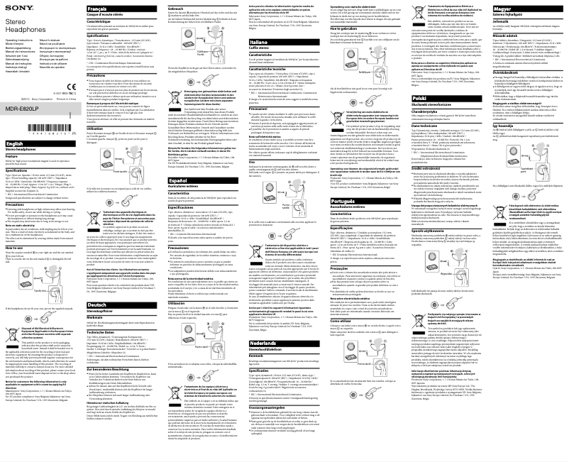 Image de la première page du manuel de l'appareil MDR-E820LP