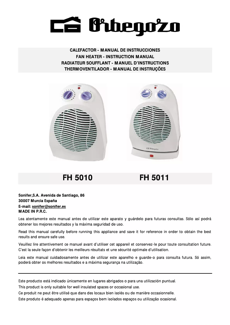 Page n°1 - Manuel utilisateur Orbegozo FH 5011