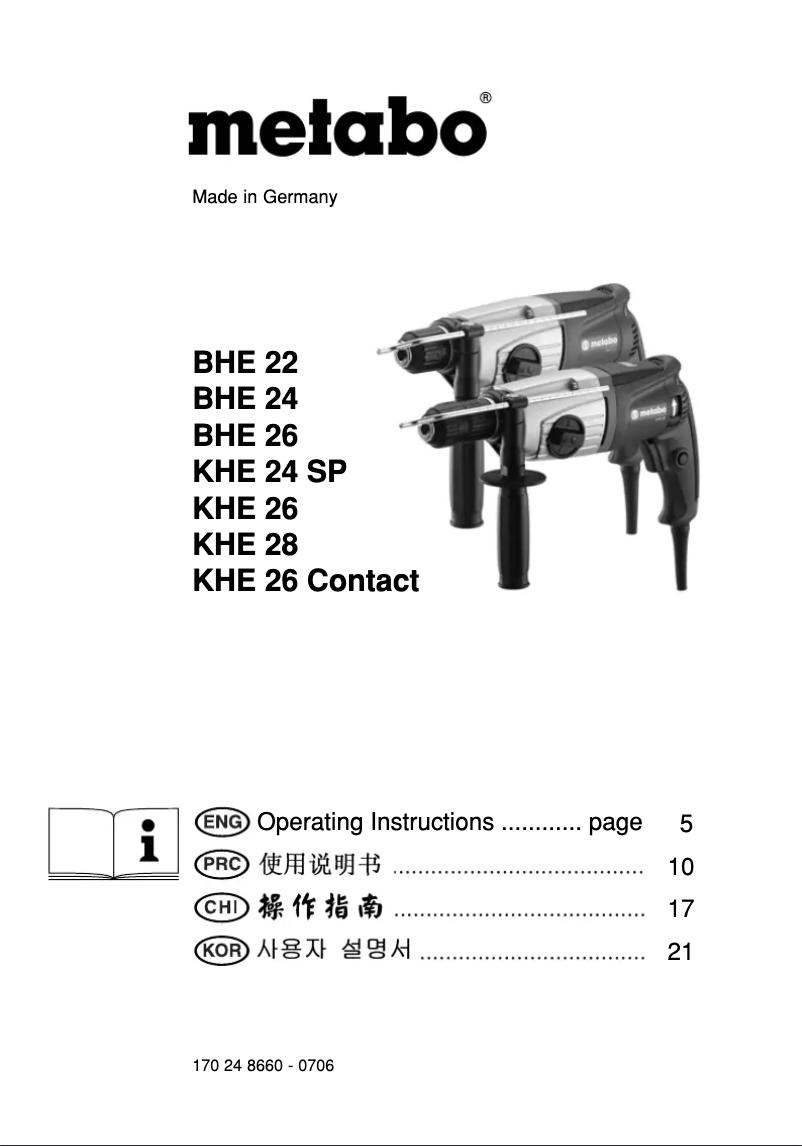 Page 1 de la notice Manuel utilisateur Metabo BHE 24
