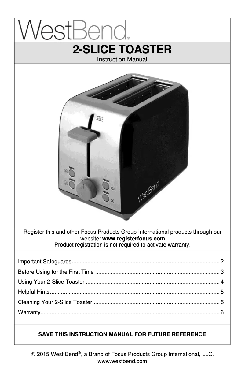 Page 1 de la notice Manuel utilisateur WestBend 78823