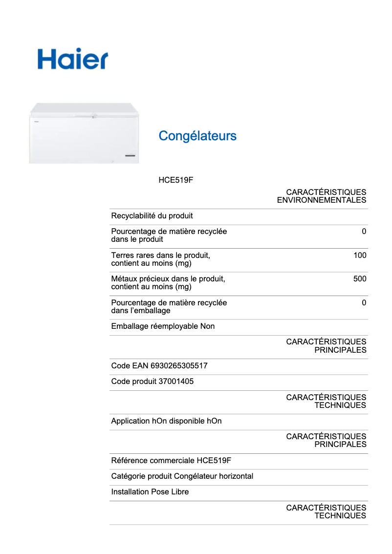 Page n°1 - Label énergétique Haier HCE519R
