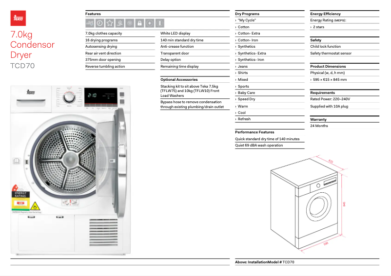 Página 1 del manual Ficha técnica Teka TCD70