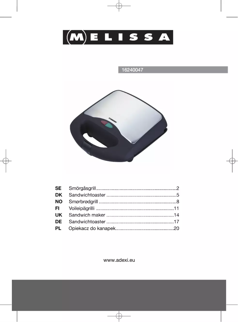 Page n°1 - Manuel utilisateur Melissa 16240047