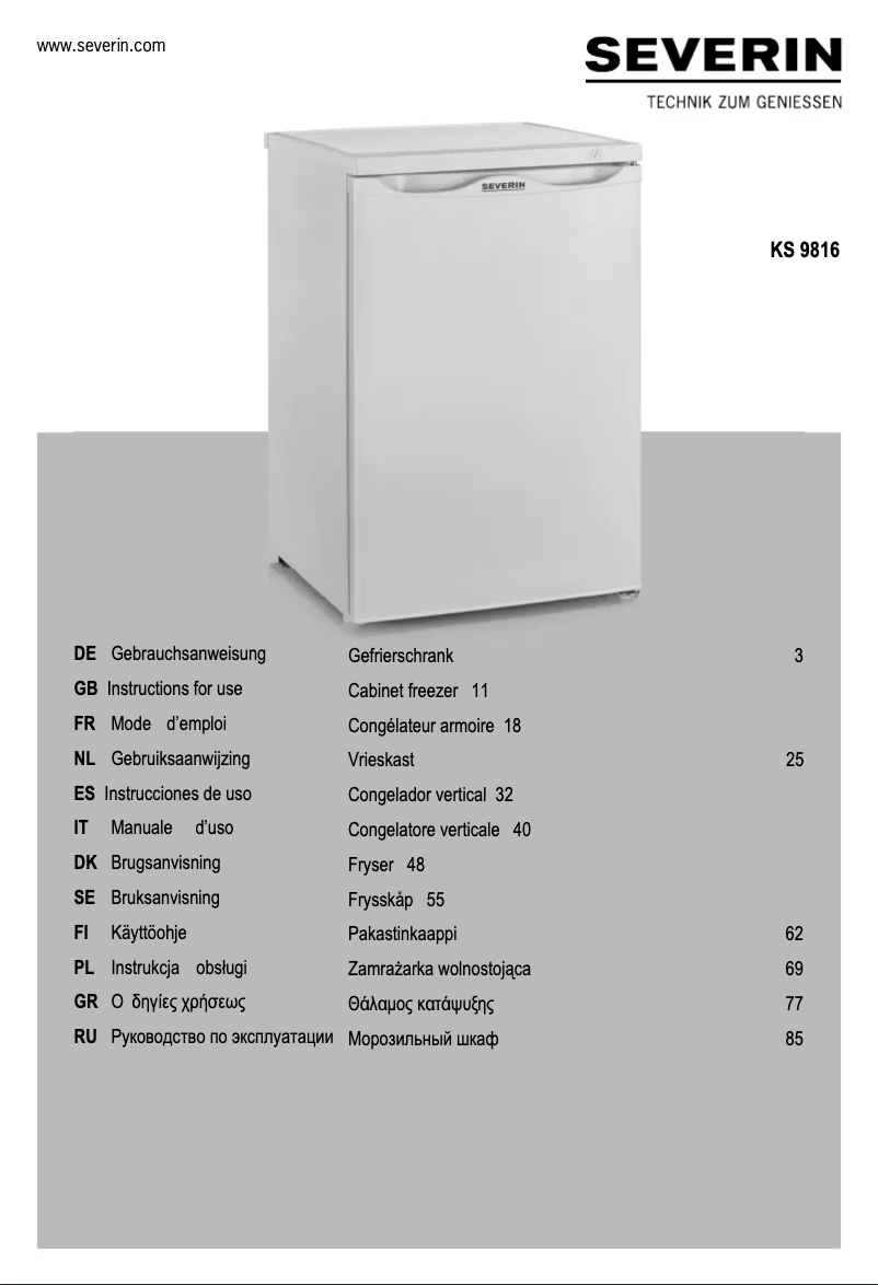 Page 1 de la notice Mode d'emploi Severin KS 9816