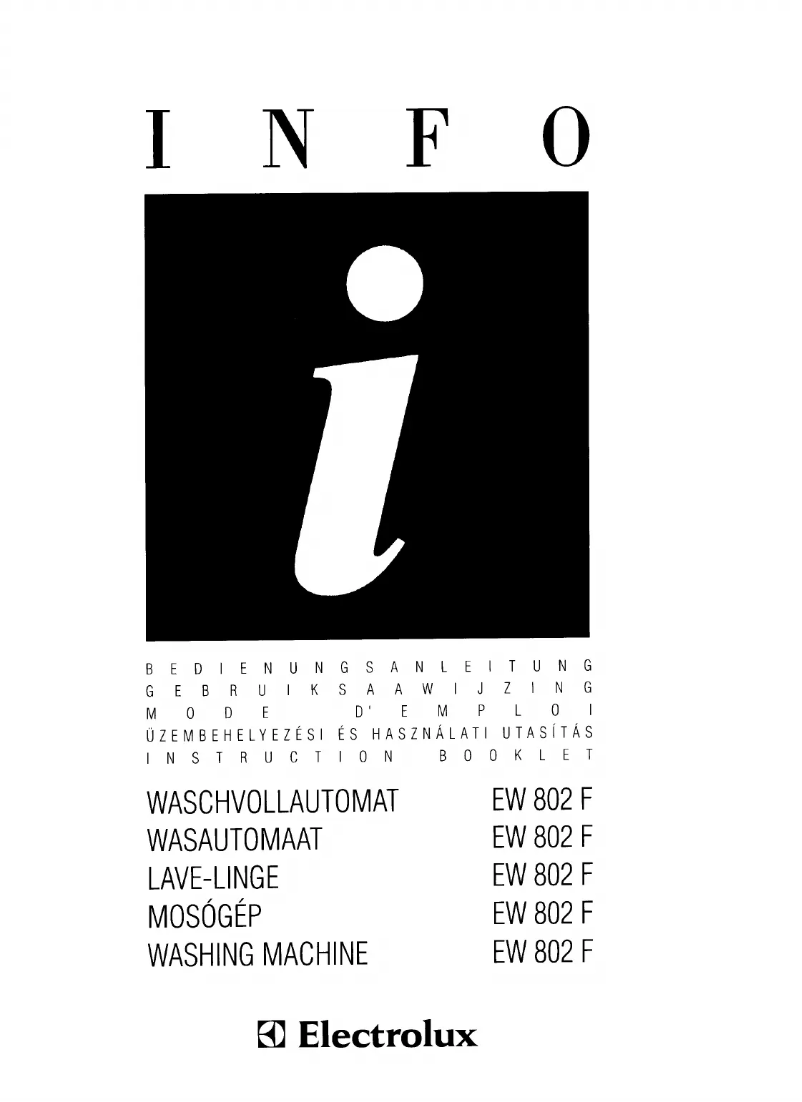 Page 1 de la notice Manuel utilisateur Electrolux EW802F