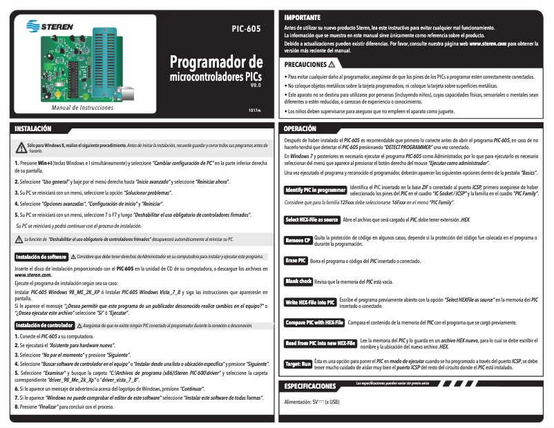 Page 1 de la notice Manuel utilisateur Steren PIC-605