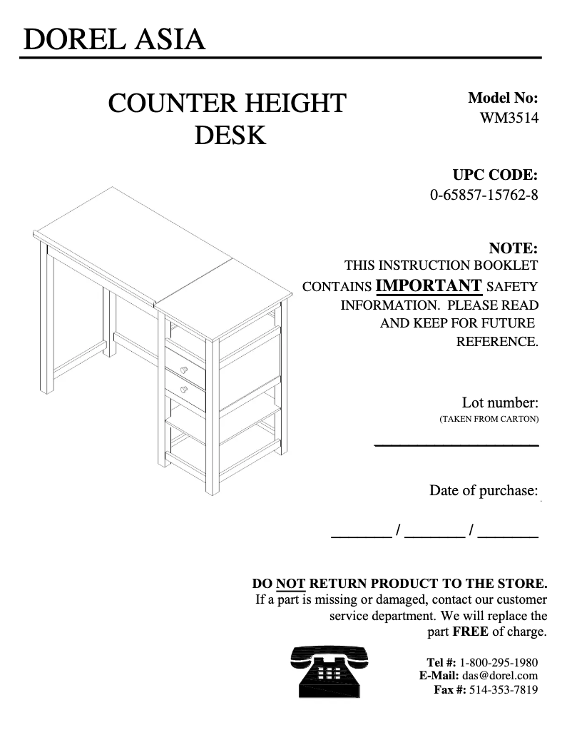 Page n°1 - Manuel utilisateur Dorel WM3514