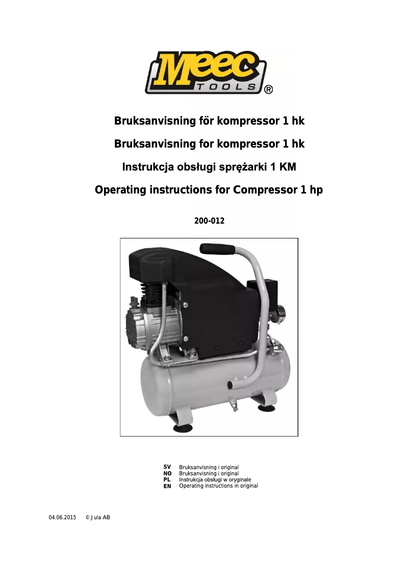 Page 1 de la notice Manuel utilisateur Meec Tools 200-012