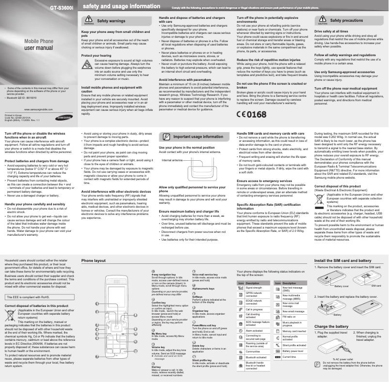 Page 1 de la notice Manuel utilisateur Samsung Metro S3600i