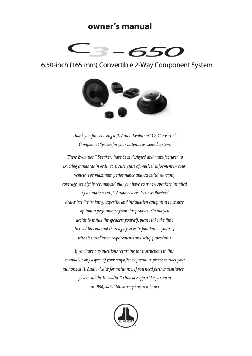 Page n°1 - Manuel utilisateur JL Audio Evolution C3-650