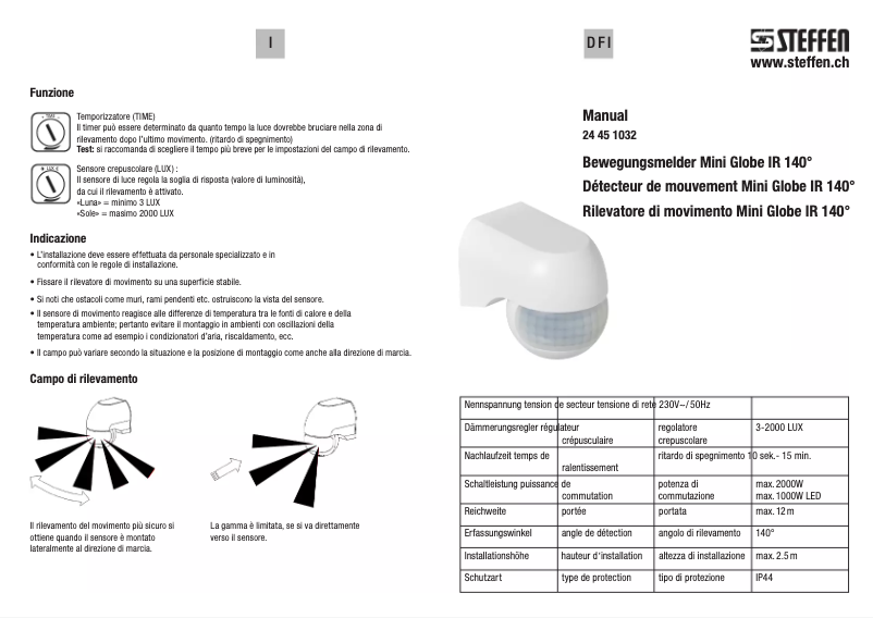 Page n°1 - Manuel utilisateur Steffen Mini Globe IR 140°