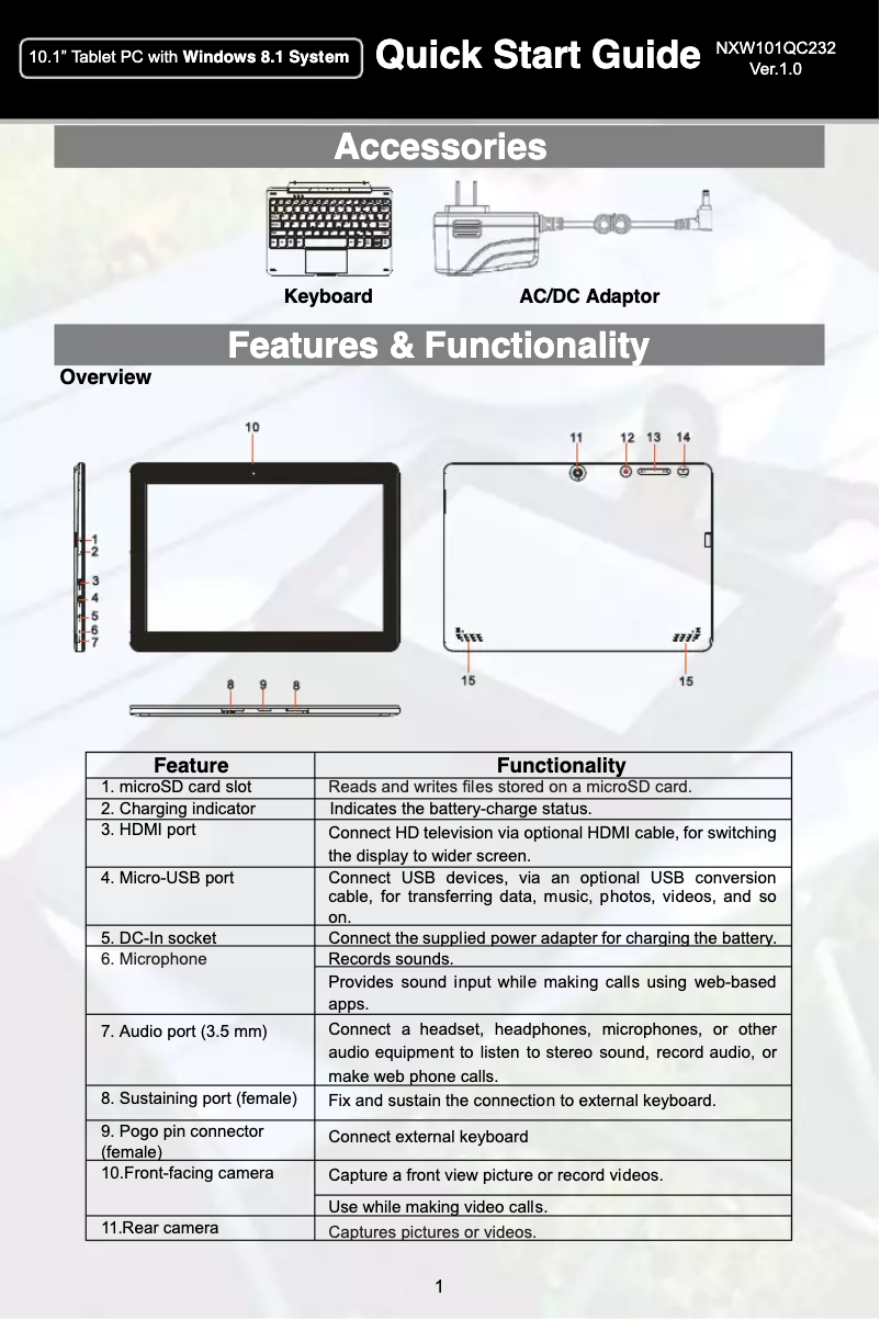 Page 1 de la notice Manuel utilisateur Nextbook Ares 10A