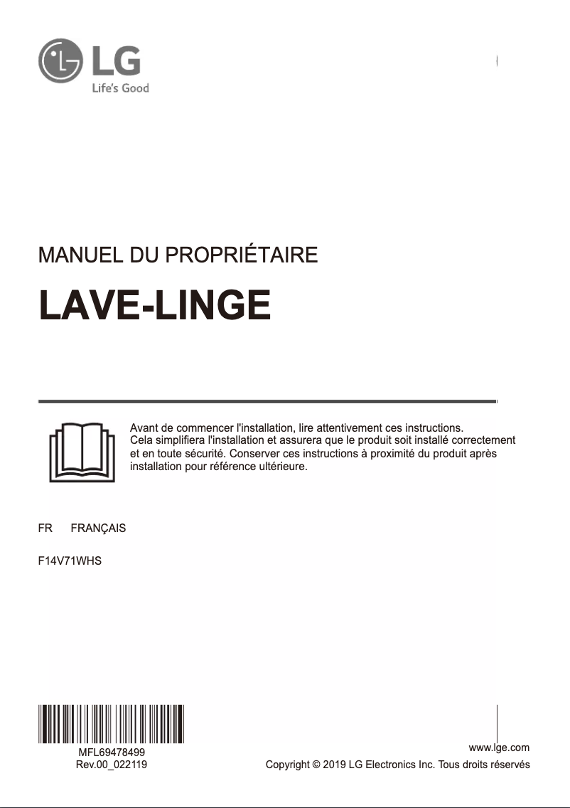 Page 1 de la notice Manuel utilisateur LG F14V71WHS