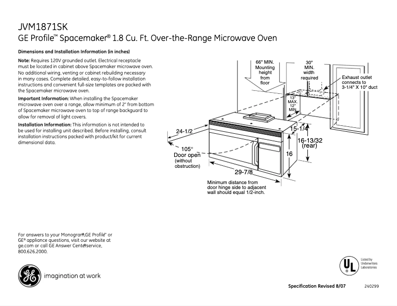 Page n°1 - Fiche technique GE JVM1871SK