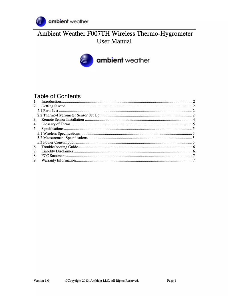 Image de la première page du manuel de l'appareil F007TH