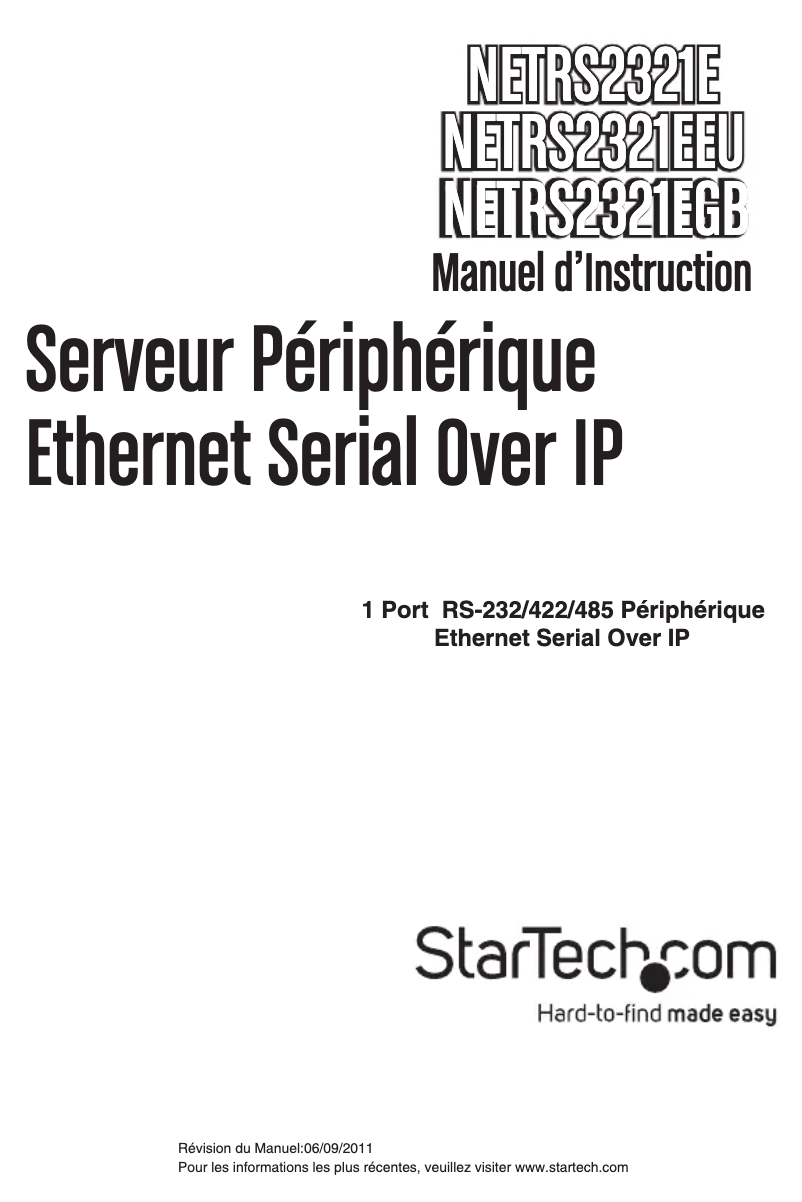 Page 1 de la notice Manuel utilisateur StarTech.com NETRS2321EEU