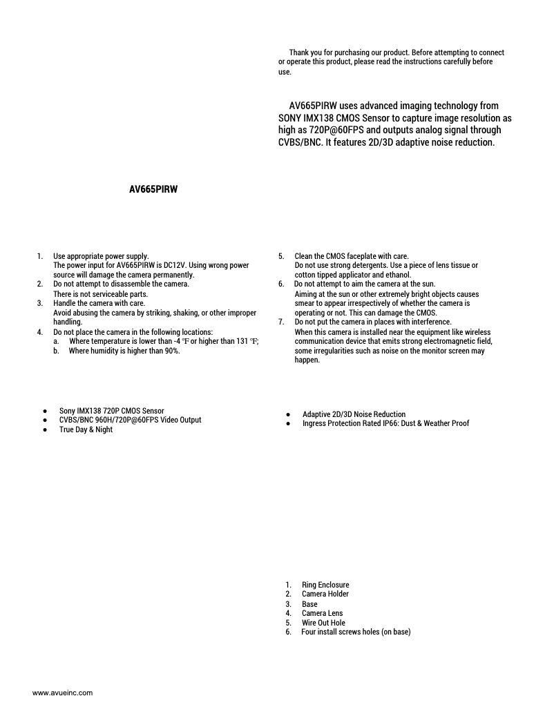 Page n°1 - Manuel utilisateur AVUE AV665PIRW
