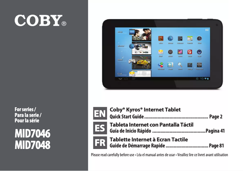 Page 1 de la notice Manuel utilisateur Coby Kyros MID7046