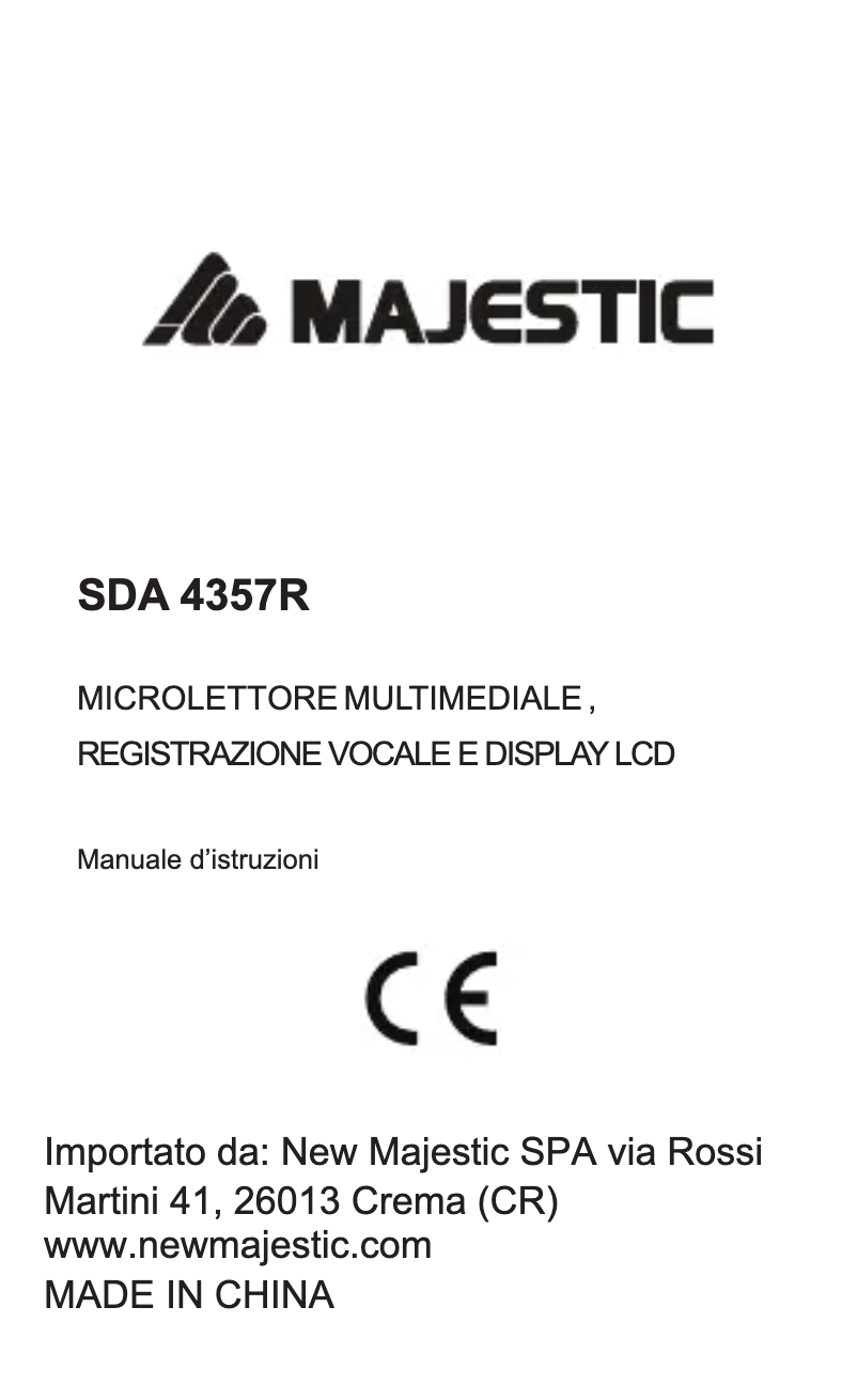Page n°1 - Manuel utilisateur Majestic SDA-4357R