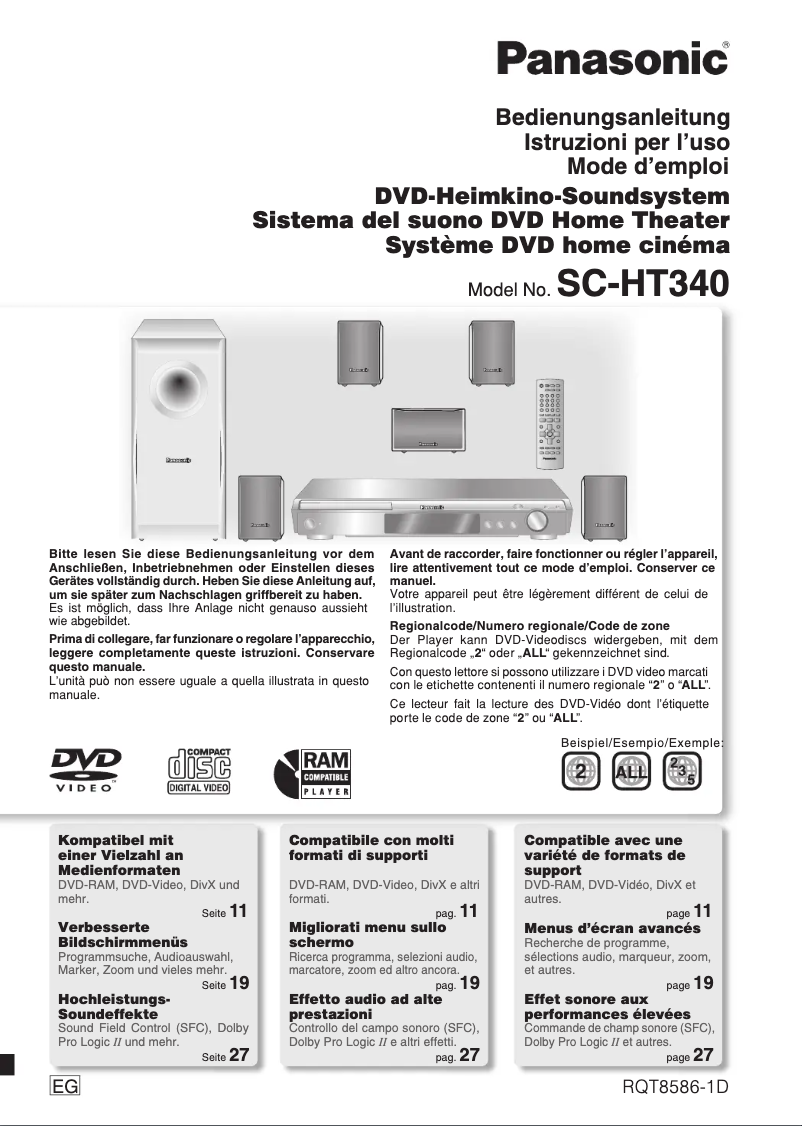 Page 1 de la notice Manuel utilisateur Panasonic SC-HT340