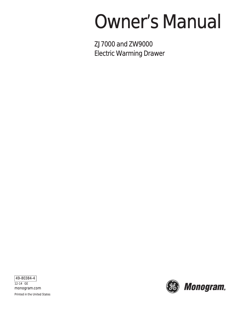 Image de la première page du manuel de l'appareil ZJ7000SJSS