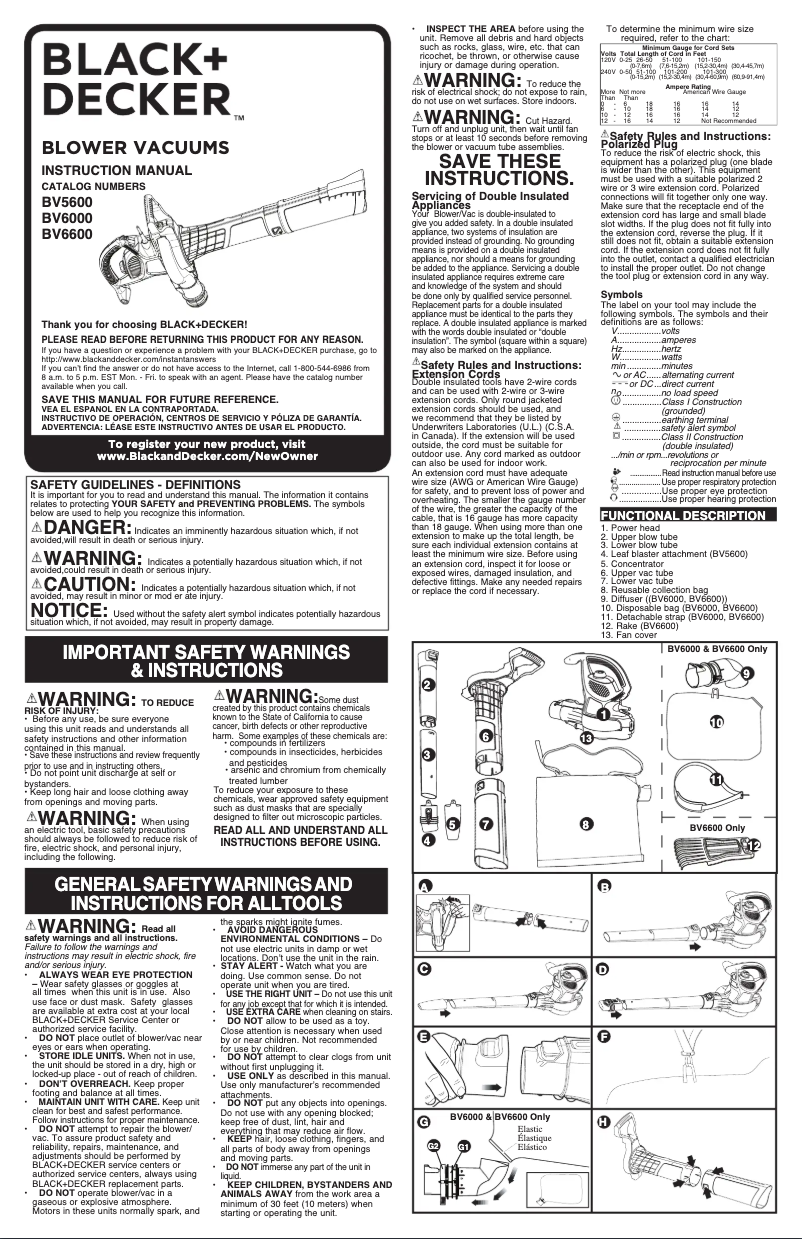 Page 1 de la notice Manuel utilisateur Black & Decker BV6000