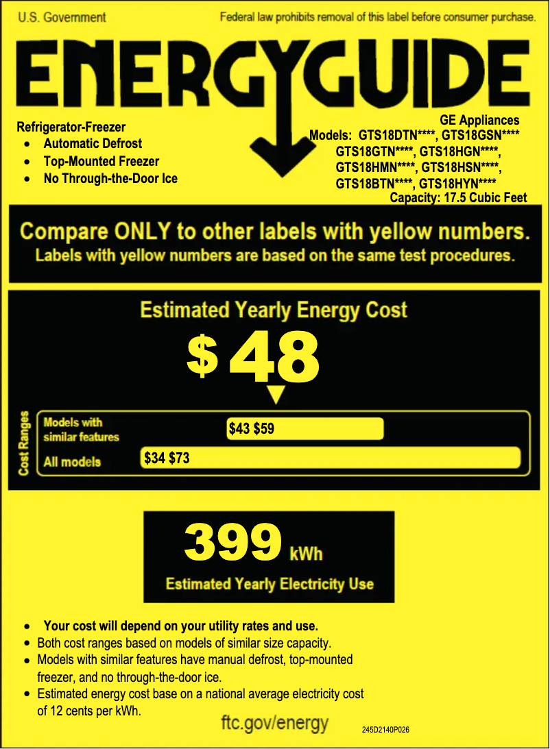 Page 1 of the manual Energy Label GE GTS18HYNRFS