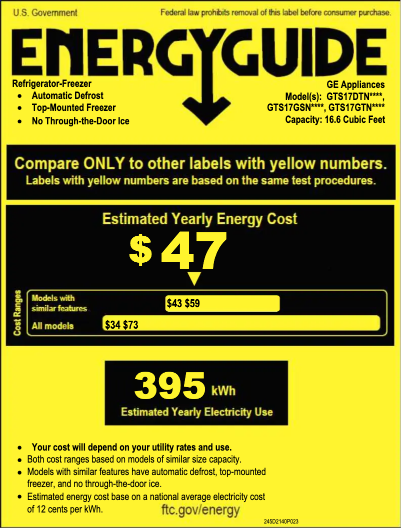 Página 1 del manual Etiqueta energética GE GTS17DTNRBB
