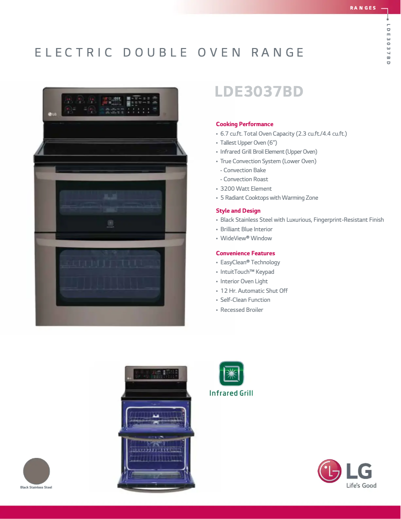 Page 1 de la notice Fiche technique LG LDE3037BD