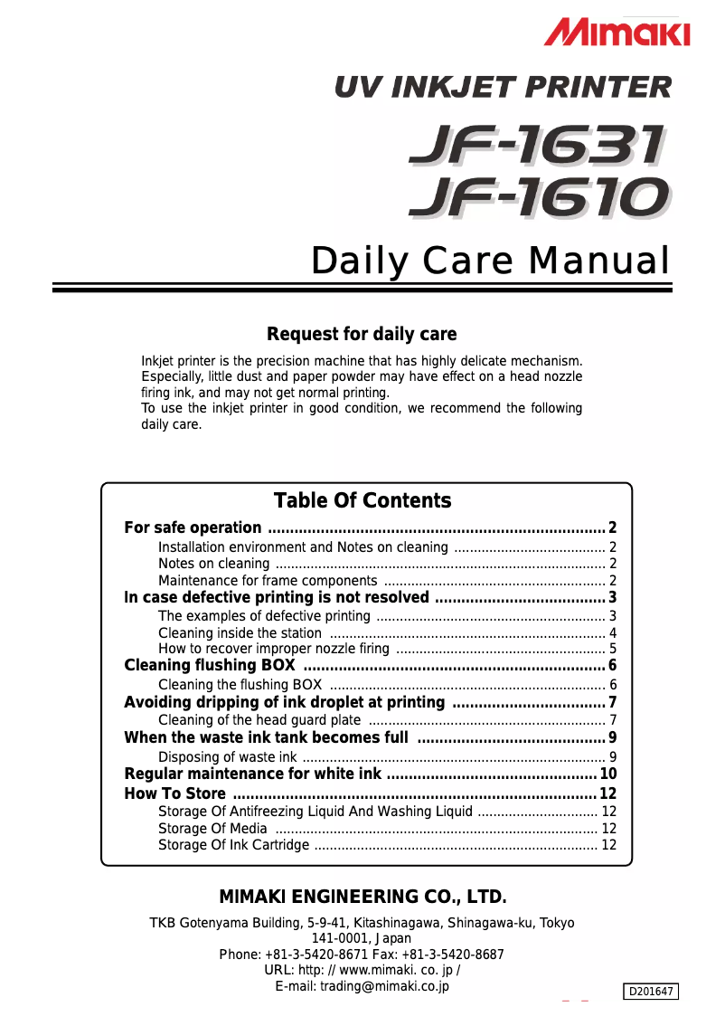 Page n°1 - Manuel utilisateur Mimaki JF-1631
