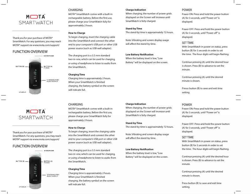 Page 1 de la notice Manuel utilisateur MOTA MT-SW1