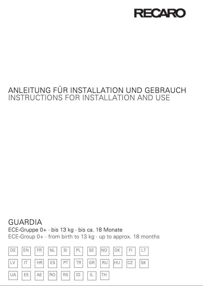Página 1 del manual Manual de usuario Recaro Guardia