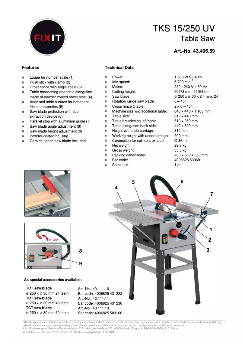 Page 1 de la notice Manuel utilisateur FIXIT TKS 15/250 UV