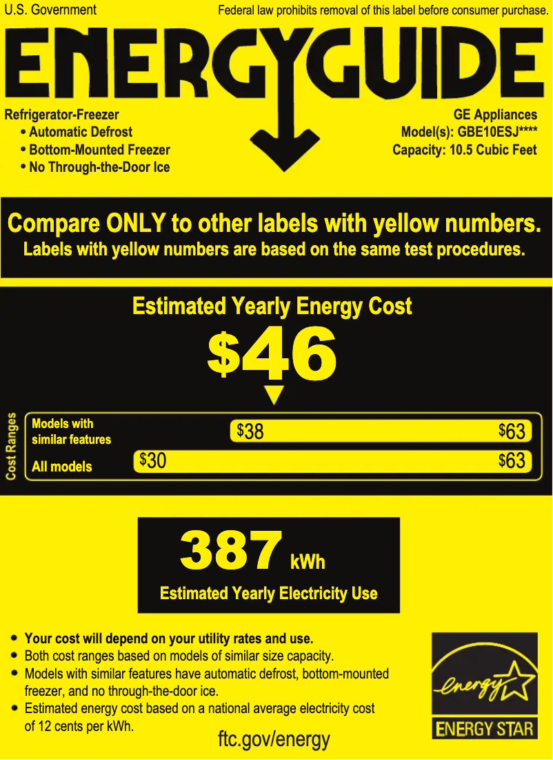 Page n°1 - Label énergétique GE GBE10ESJSB