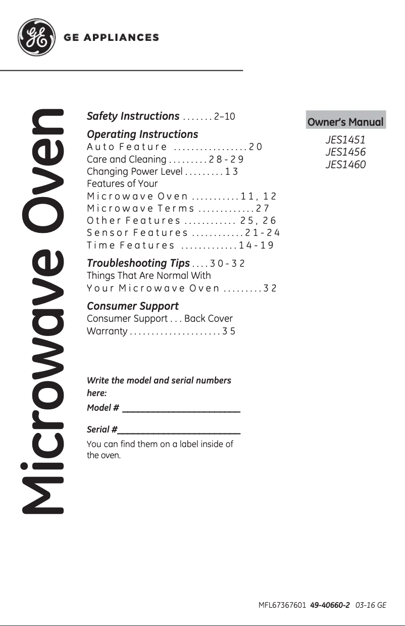 Página 1 del manual Manual de uso y mantenimiento GE JES1456DSBB