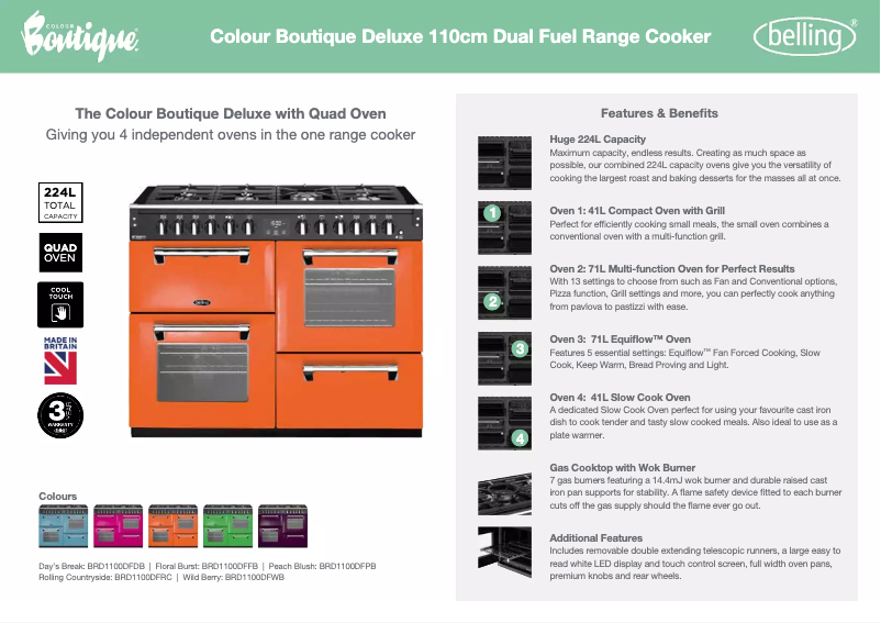 Page 1 de la notice Manuel utilisateur Belling BRD1100DFFB